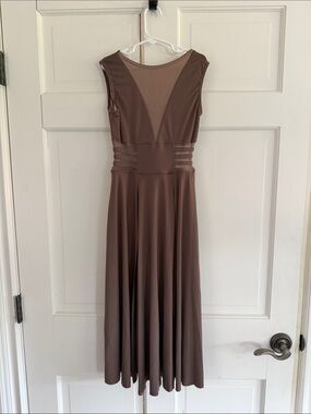 Dance Costume: Weissman Taupe Brown Dance Dress with Mesh V-Neck
